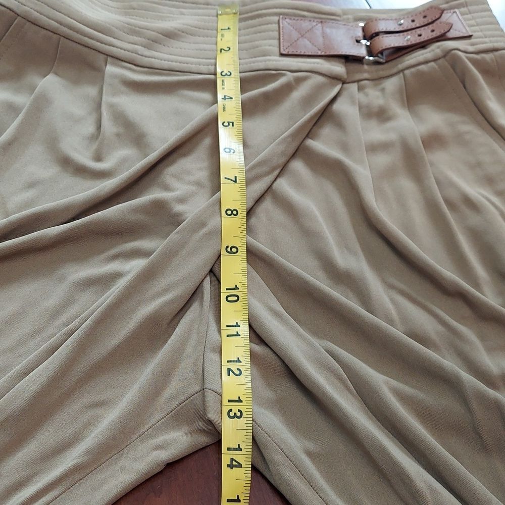 Ralph Lauren Trouser Pants Leather Belt Detail Cuff Hem Pocket Viscose Khaki  4 - Picture 8 of 13